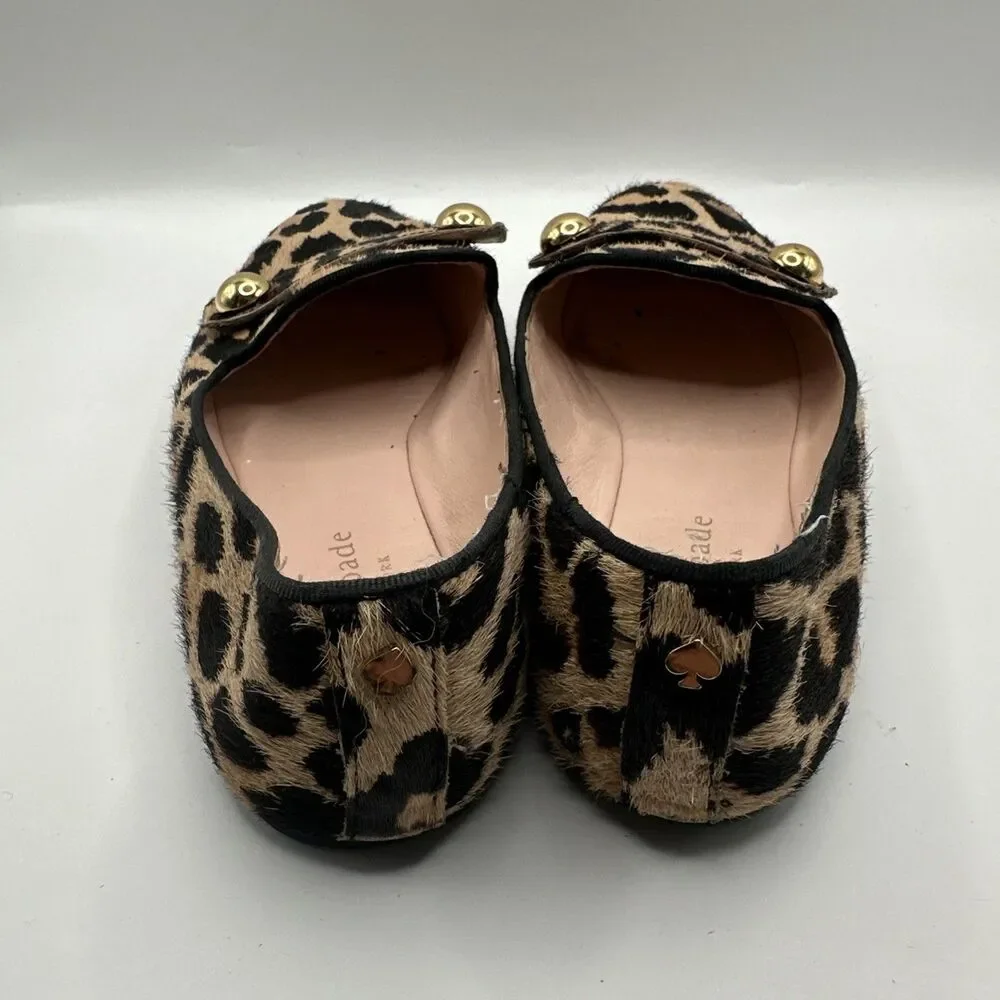 Kate‎ Spade Sutten Ball Flats Leopard Calf Hair Fur Gold Ball 7